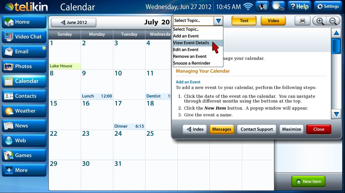 Calendar help screen capture